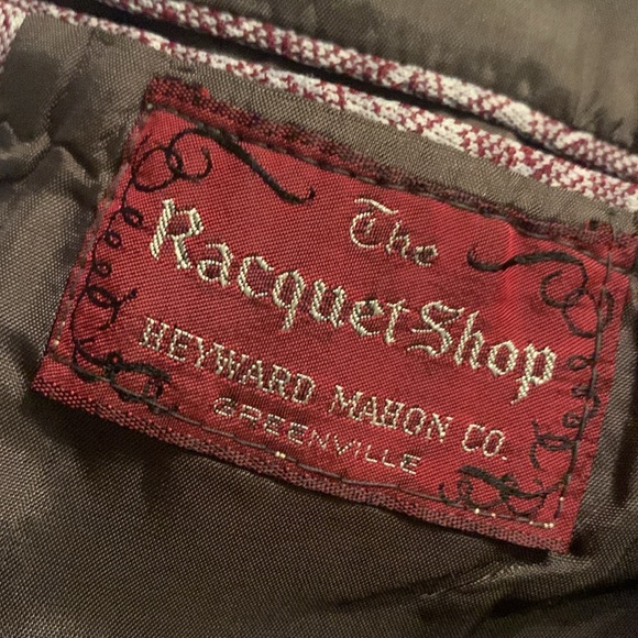 Vintage Retro custom made Racquet Shop suit jacket Burgundy/ pale blue - Picture 9 of 10